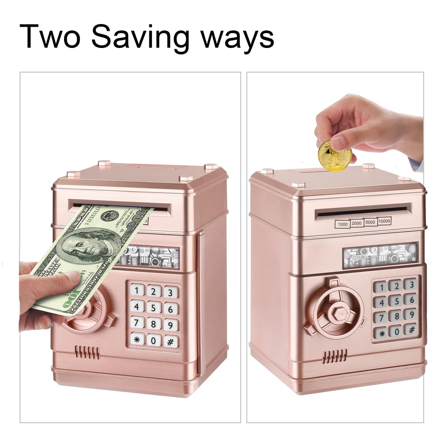 Adevena Electronic Piggy Bank, Mini Atm Password Money Bank Cash Coins Saving Box For Kids, Cartoon Safe Bank Box Perfect Toy Gifts For Boys Girls (Rose Gold)