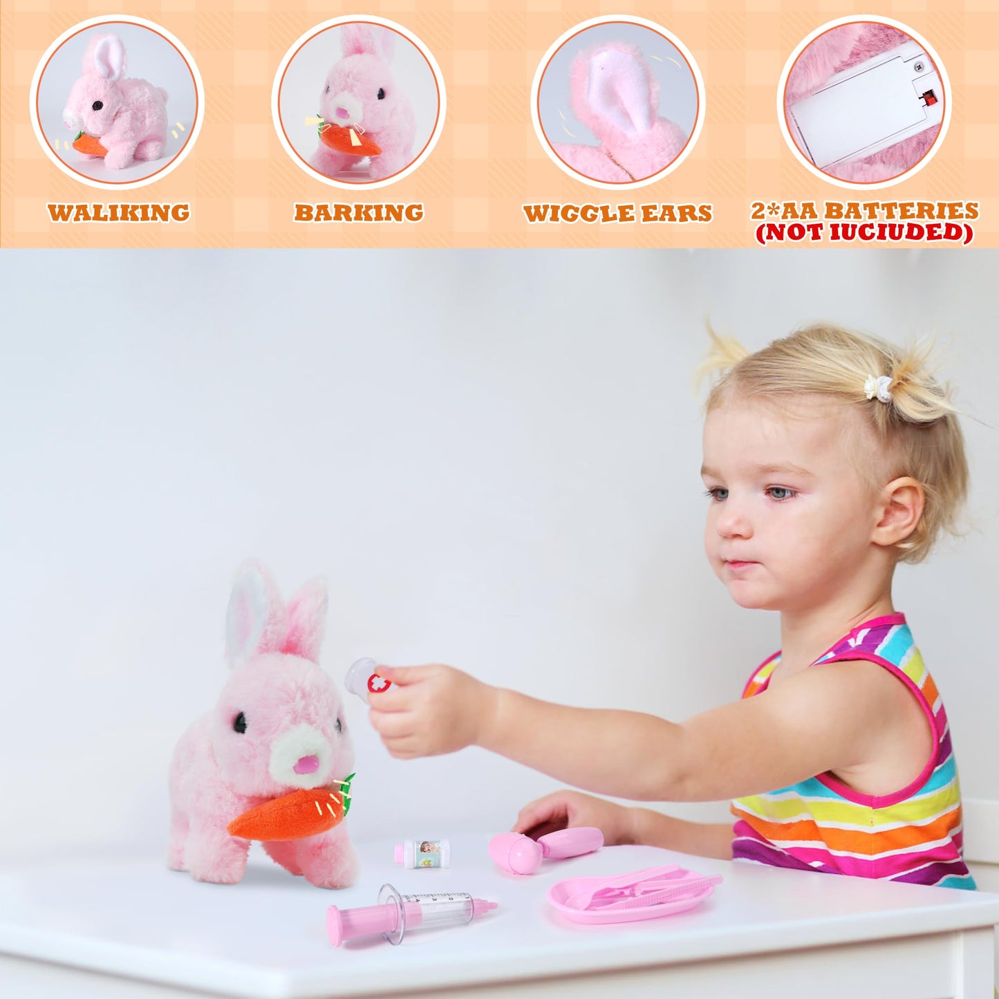 Doctor Kit For Girls -Vet Play Sets For Kids, Pretend Play Doctor Set With Pet Cage And Bunny Toy, Doctor Play Gift For Kids Tod