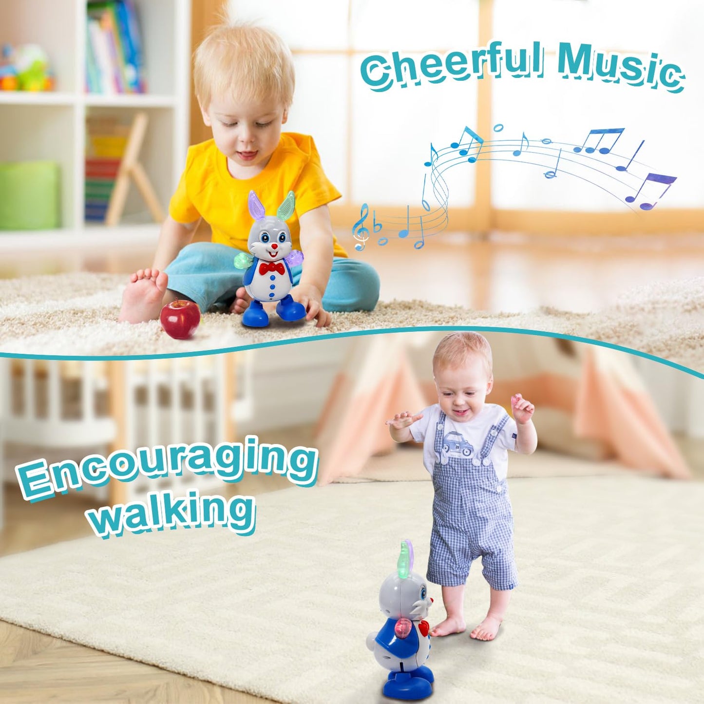 Mayaphilos Bunny Dancing Music Toy With Lights, Crawling Toy Light Up Music, Fun Moving Musical Toy For Toddlers Chirsmas Birthd