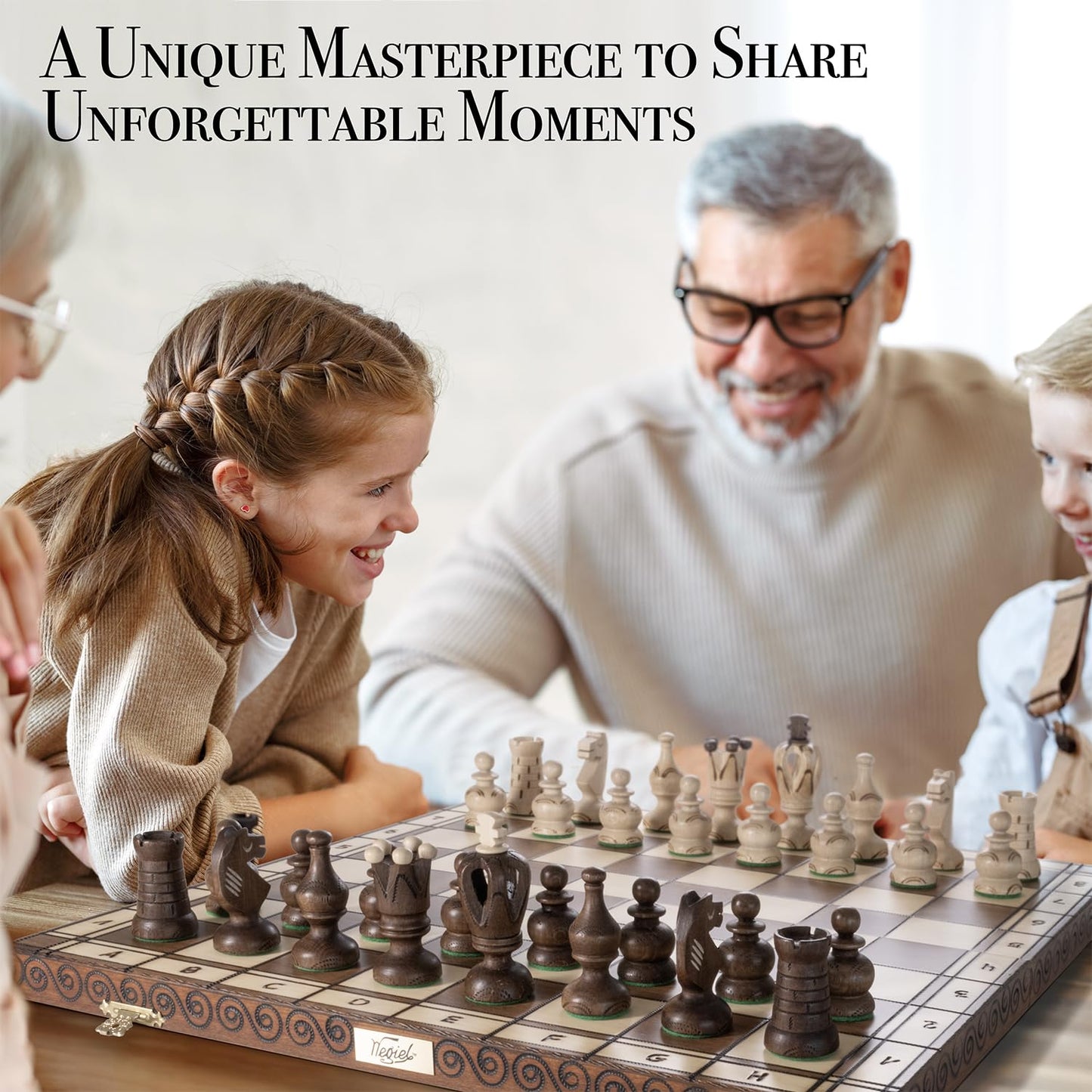 Wegiel Grand Royal Wooden Chess Set - 18" Luxury Handcrafted Beech & Birch - Unique Folding Design for Adults & Kids