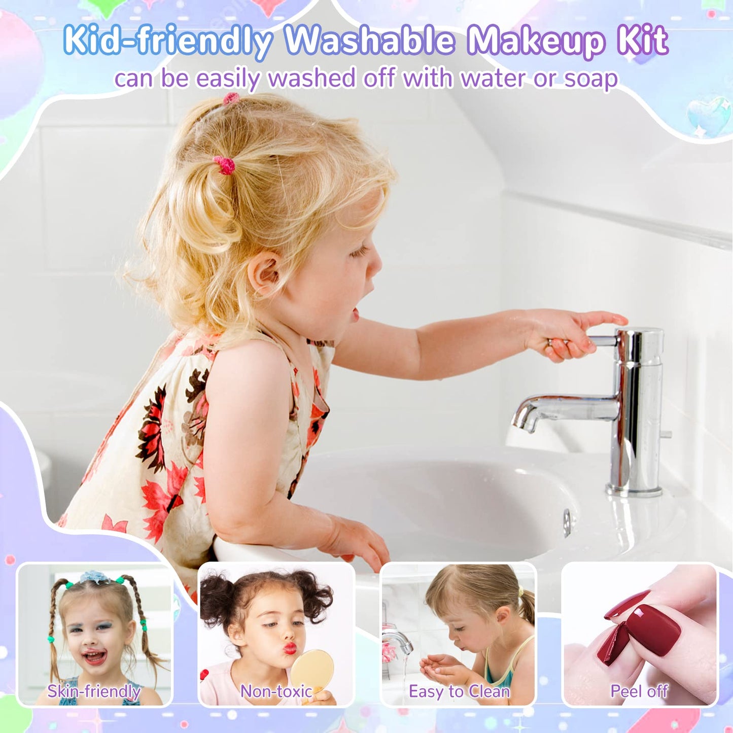 Merabufa Kids Makeup Kit For Girls 4 5 6 7 8-12Years Old ,45 Pcs Kids Real Makeup Set Washable Makeup Toys Birthday Hallowen For