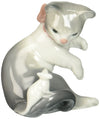 LLADR Glossy Porcelain Figure Cat and Mouse in White and Gray. Decorative Kitten Porcelain Figurine.