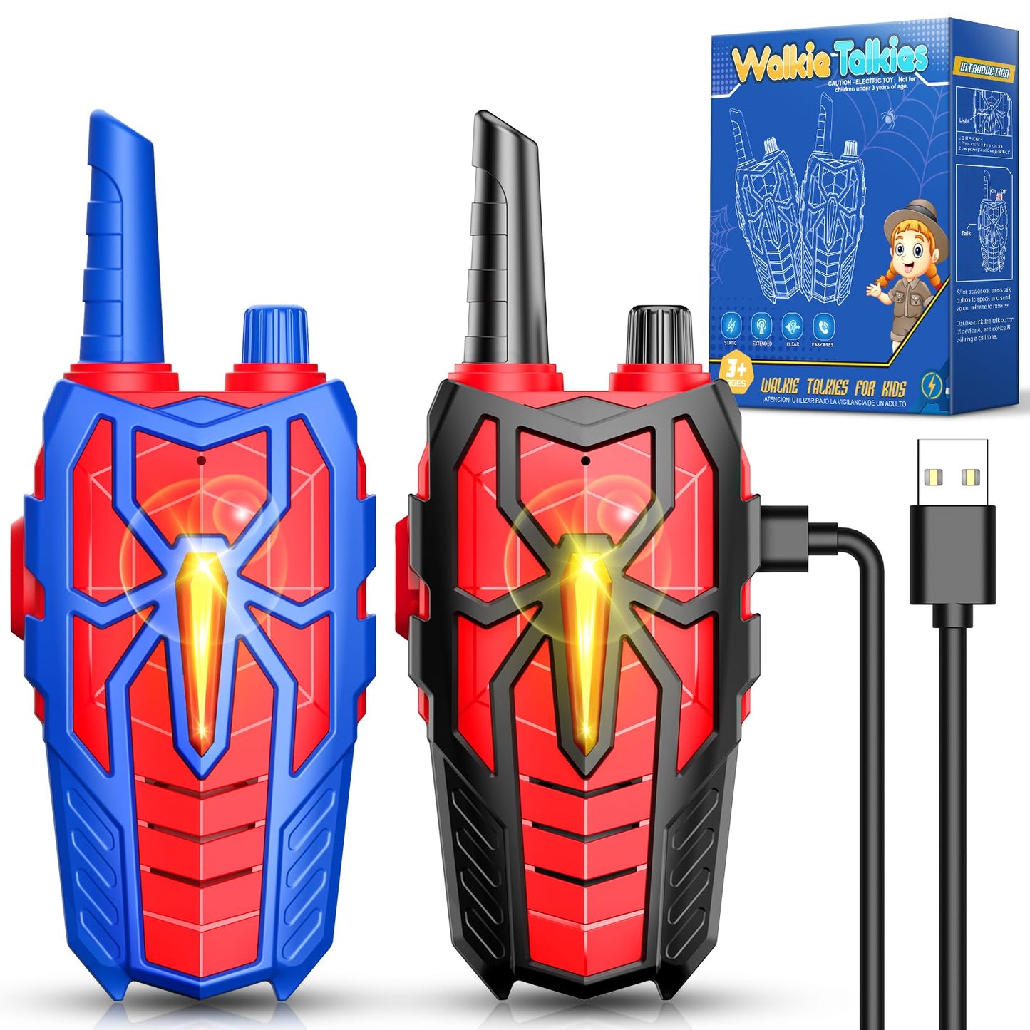 Walkie Talkies Rechargeable Toys For Kids : Gifts For Boys Ages 3 4 5 6 7 8 9 10 Kids Walkie Talkies 2 Pack Outdoor Hiking Toy F