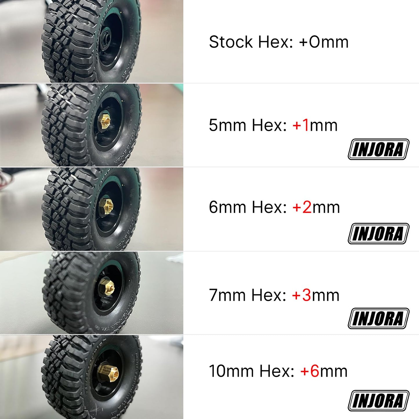 INJORA Brass Wheel Hex Hub 5mm(+1mm) and 6mm(+2mm) Extenders Adaptor Set for 1/18 RC Crawler Car TRX4M Upgrade Parts