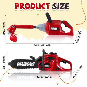Arrowbash 2 Pcs Toy Gardening Tool Set for Kids Toy Chainsaw Lawn Trimmer Toy Battery Powered Gardening Tool Set with Lights and Sounds Christmas Party Gift for Boys Girls