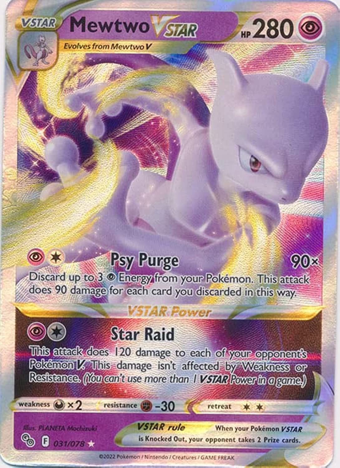 Pokemon Mewtwo Vstar 031/078 - Ultra Rare Multicoloured Card - Pokemon Go Collectible