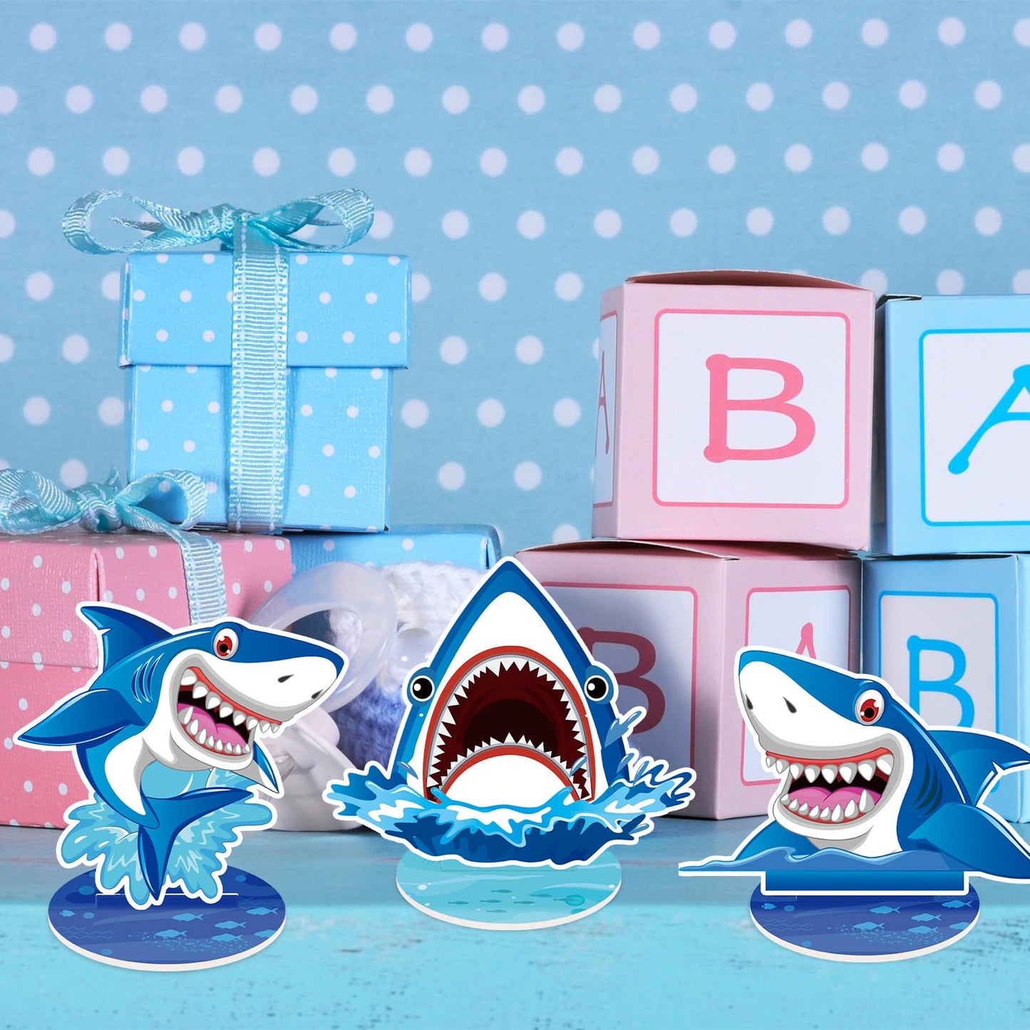 Namalu 16 Pcs Shark Centerpiece Party Decorations Shark Birthday Table Decorations for Ocean Animal Theme Under The Sea Baby Sho
