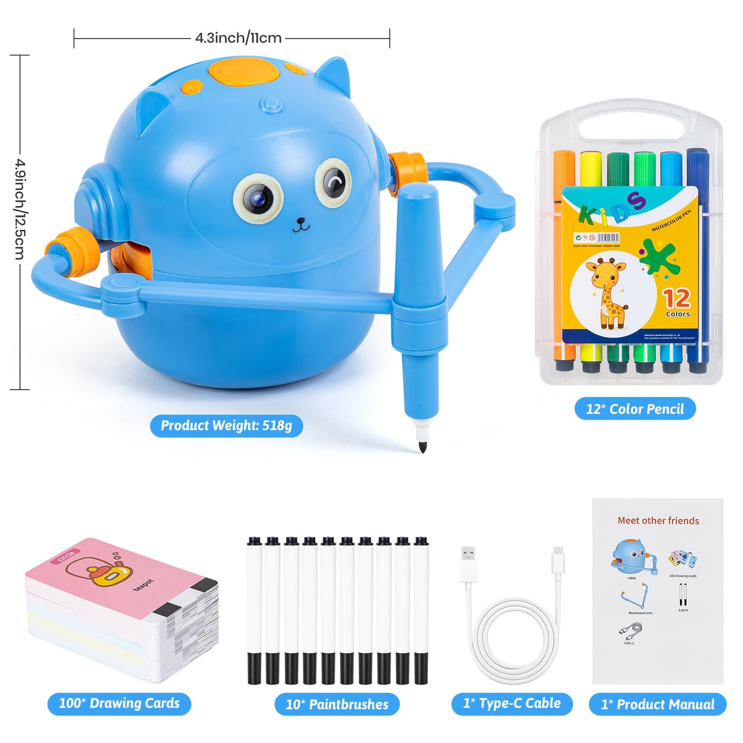 Treefia Drawing Robot For Kids, Interactive Educational Drawing Robot For Kids, Magic Painting Robot Toy With 100 Word Cards & 1