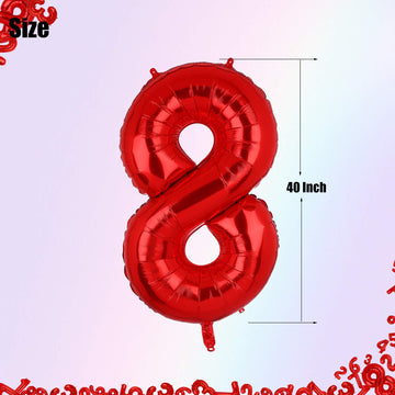 40 Inch 8 Red Number Balloons Mylar Foil Helium Digital Balloons Baby Shower 8Th Birthday Party Decor Supplies
