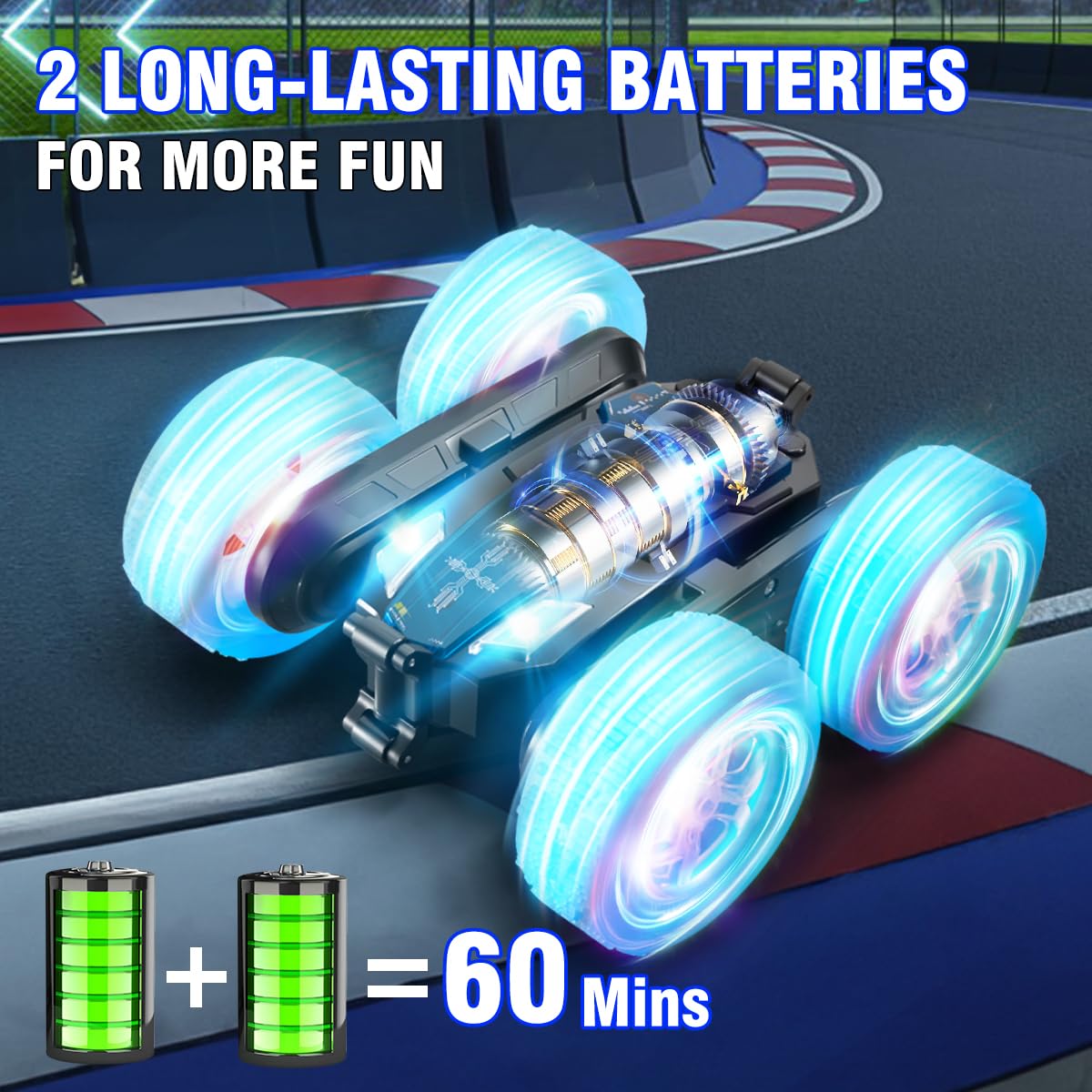 Paaxido Remote-Control-Car-Stunt-RC-Car, New Upgraded 2.4Ghz 4WD Double-Sided 360 Rotating RC Crawler with Headlights & Wheel Li