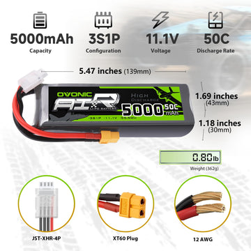 Ovonic 3S Lipo Battery 50C 5000Mah 11.1V Lipo Battery With Xt60 Connector For Rc Airplane Helicopter Quadcopter Rc Car Truck Boa
