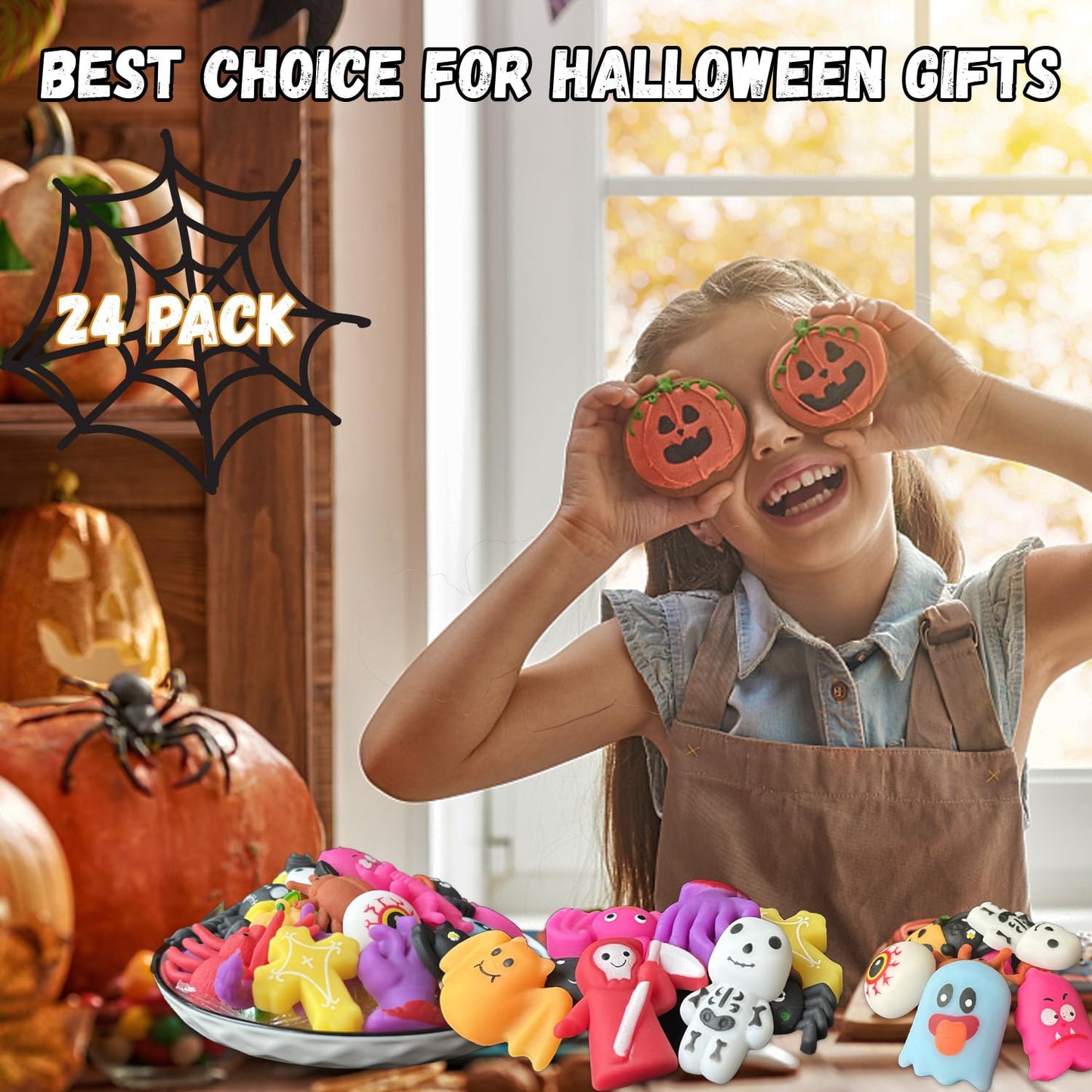 Uusycun 24Pcs Halloween Mochi Squishy Toys For Party Favors, Halloween Pumpkin Squeeze Toys For Kids, Halloween Squishies Toys F