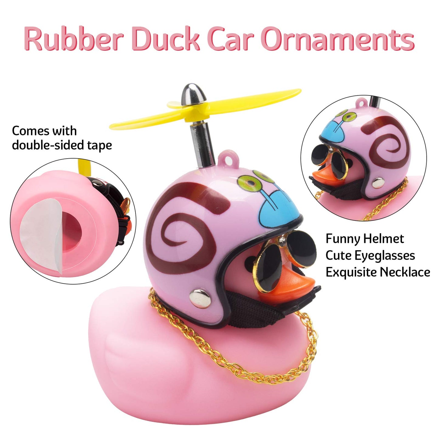 Wonuu Pink Duck Car Dashboard Decorations Rubber Duck Car Ornaments Cool Duck With Propeller Helmet Sunglasses Gold Chain (Snail)