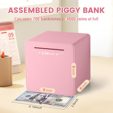 6 Piggy Bank for mature-themeds 2024NEW Must Break to Open mature-themed Piggy Bank for Cash Interactive DIY Assembled Unopenable Money Savings Box (Pink)