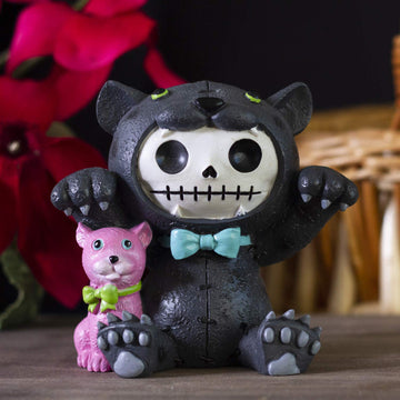 Furrybones Summit Collection Black Panther Basheera Figurine Decorative Signature Skeleton In Black Panther Cat Costume With Pink Panther Doll 4 Inch Tall Collectible Statue