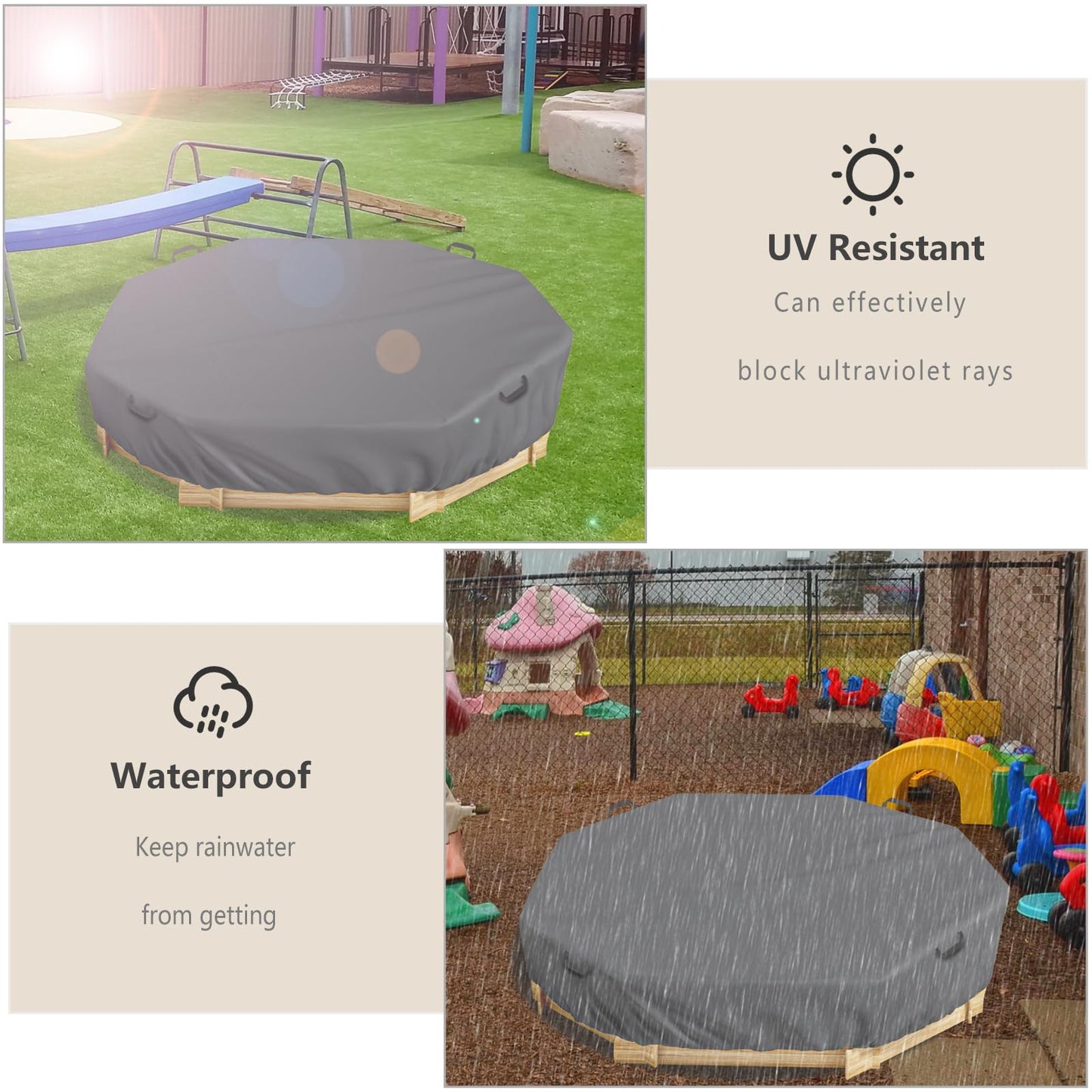Waterproof Octagon Sandboxes Cover, Upgraded With Wire Rope & Winch Fixed Increase Stability, For 84'' X 78'' X 9'' Kids Outdoor