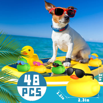 Chivao 48 Pcs Mini Rubber Ducks Bath Duck In Bulk 48 Sunglasses Toy Set Christmas Valentine Duck Gift Bath Toy Bathtub Toys For Gift Holiday Cruise Birthday Party Favor (Multicolor)