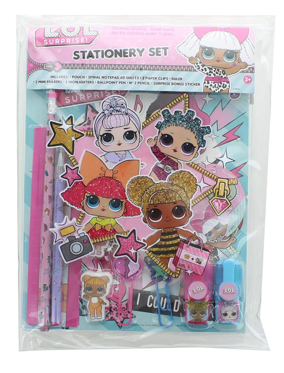 Lol Surprise! 10Pc Stationery Set In Bag Eraser Highlighters Pencil Ruler