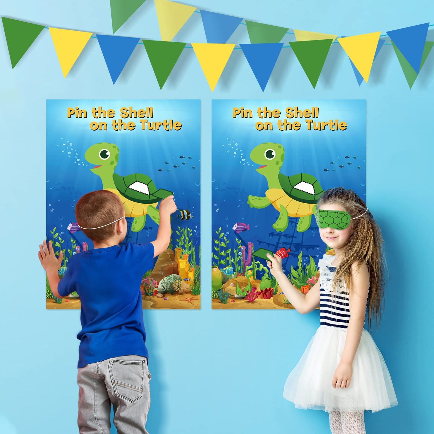 Neburora 2 Pack Pin The Shell On The Turtle Party Game 2 Large 21''X 28'' Posters With 48Pcs Stickers Ocean-Themed Birthday Part