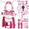 Deao Toddler Vanity Makeup Table Toy With Mirror & Chair,Kids Vanity With Light&Music,Pretend Play Makeup Toy With Hair Dryer To