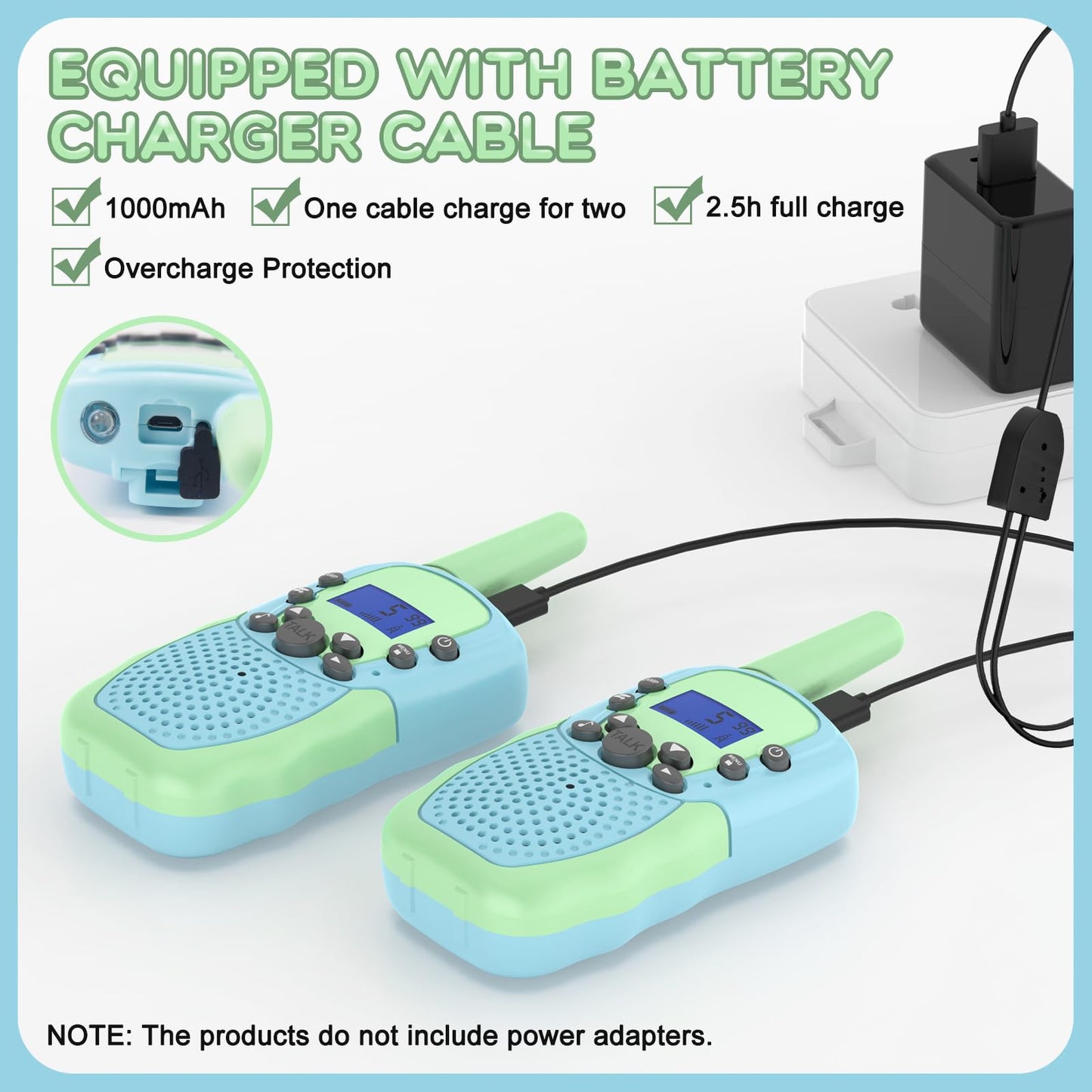 Selieve Walkie Talkies for Kids, Rechargeable 2-Way Radio, 3 KM Range, 22 Channels, Green, Ideal Birthday Gift for Ages 5-12