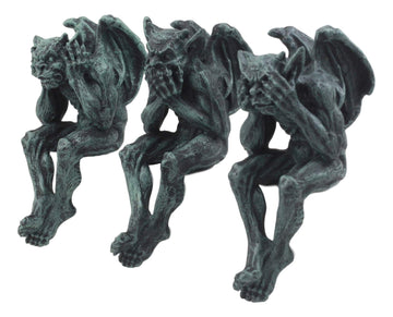 Ebros Gift Notre Dame Chimera Winged Hear No Evil See No Evil Speak No Evil Gargoyle Shelf Sitters Figurines 5' Tall Gargoyle Sculptures Set Of 3