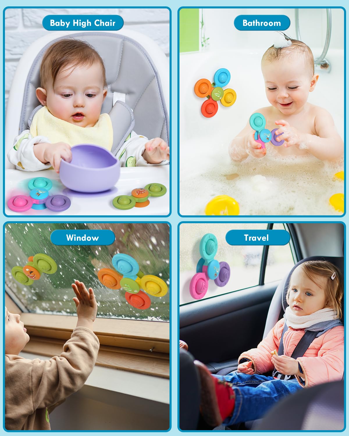 Lehoo Castle Toddler Bath Toys, 3 Pcs Silicone Suction Cup Spinner Toys, Baby Toys For 1+ Year Old, Spinners For Babies, Toys For 1 Year Old, Sensory Toys For Toddlers 1-3