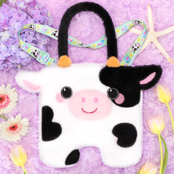 Catchcute Cow Plush Crossbody Bag For Kids, Handbag Tote With Adjustable Strap, Soft Stuffed Purse With Zipper, Coin Pouch Acces