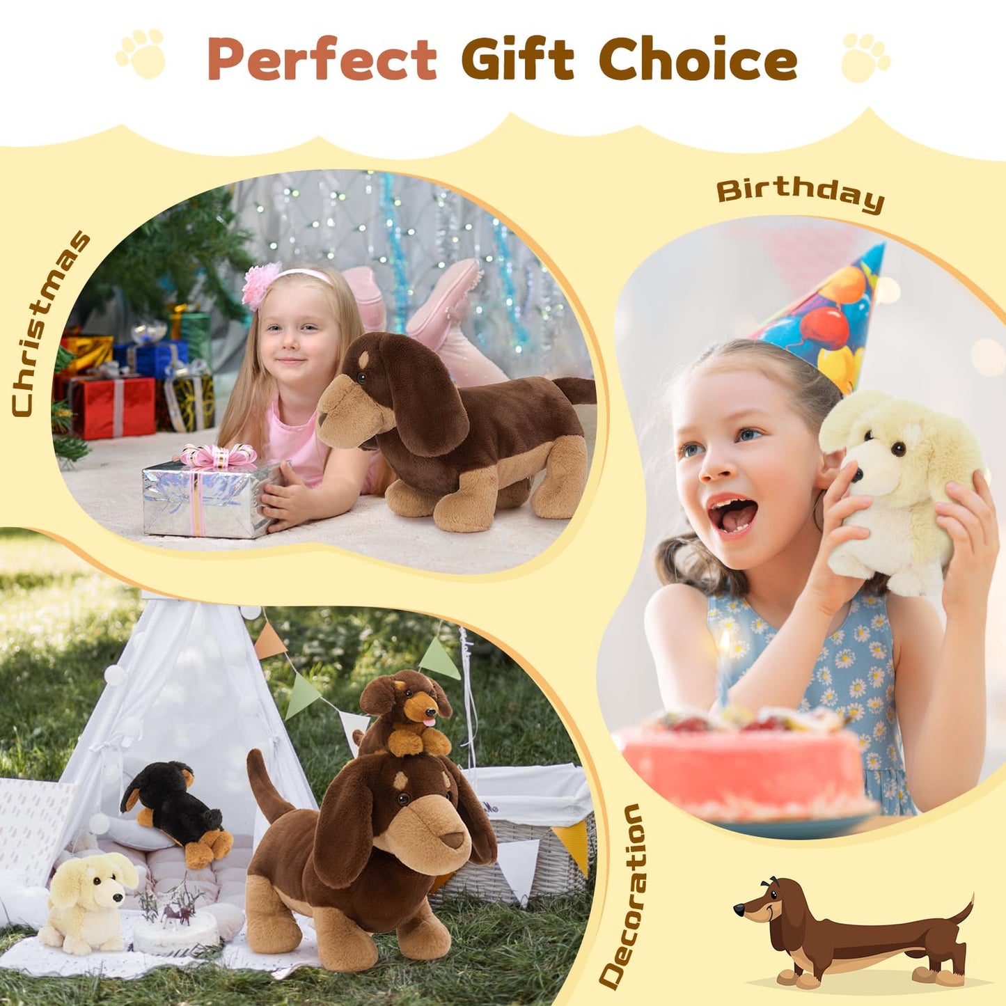 Muiteiur 4 Pcs Dachshund Stuffed Animals,18 Inch Mommy Dog Plush Toy With 3 Puppies,Soft Stuffed Weiner Dog,Cute Plush Toy Gift