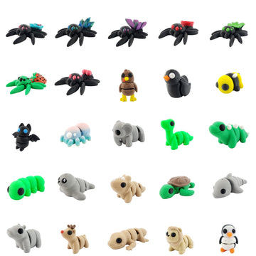 Mini Animal Mystery Pack | 3D Printed Articulating Figurines (50 Pieces)
