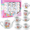 Liberty Imports 16 Piece Rose Flower Miniature Porcelain Ceramic Tea Set | Kids Toy Mini Pretend Play Kitchen Decorated Playset