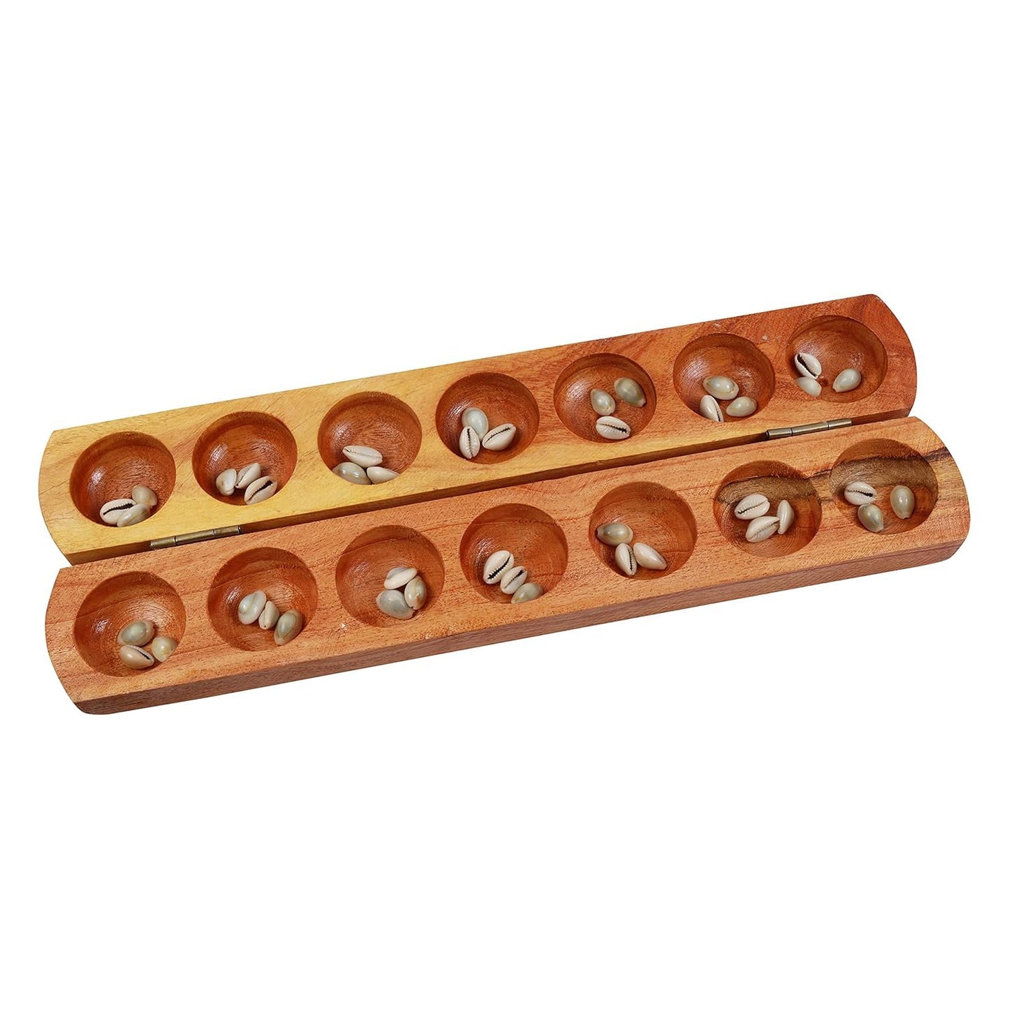 Paljji Handicrafts Vamana Guntalu/Pallanghuzi/Mancala Wooden Board Game With Sea Shells, Storage Bag (Folding Polished)