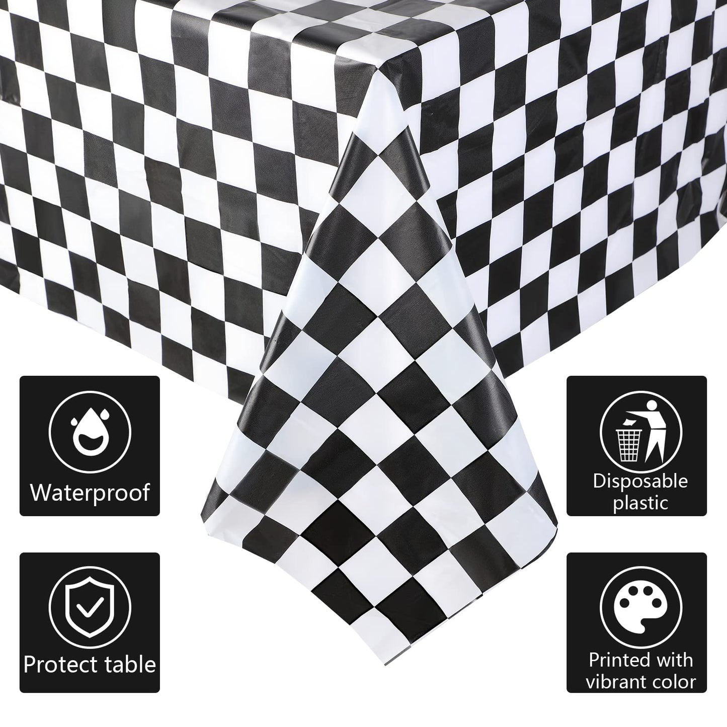 Checkered Race Car Party Supplies Including Plastic Disposable Black And White Checkered Flag Tablecloth Table Cover And Race Ca