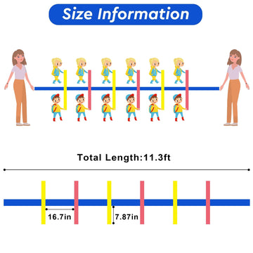 Haktoys Children Safety Walking Rope - 12 Handles, 11ft, Adjustable Wristbands, Multicolor, BT001 - Ideal for Daycare & Outdoor Activities
