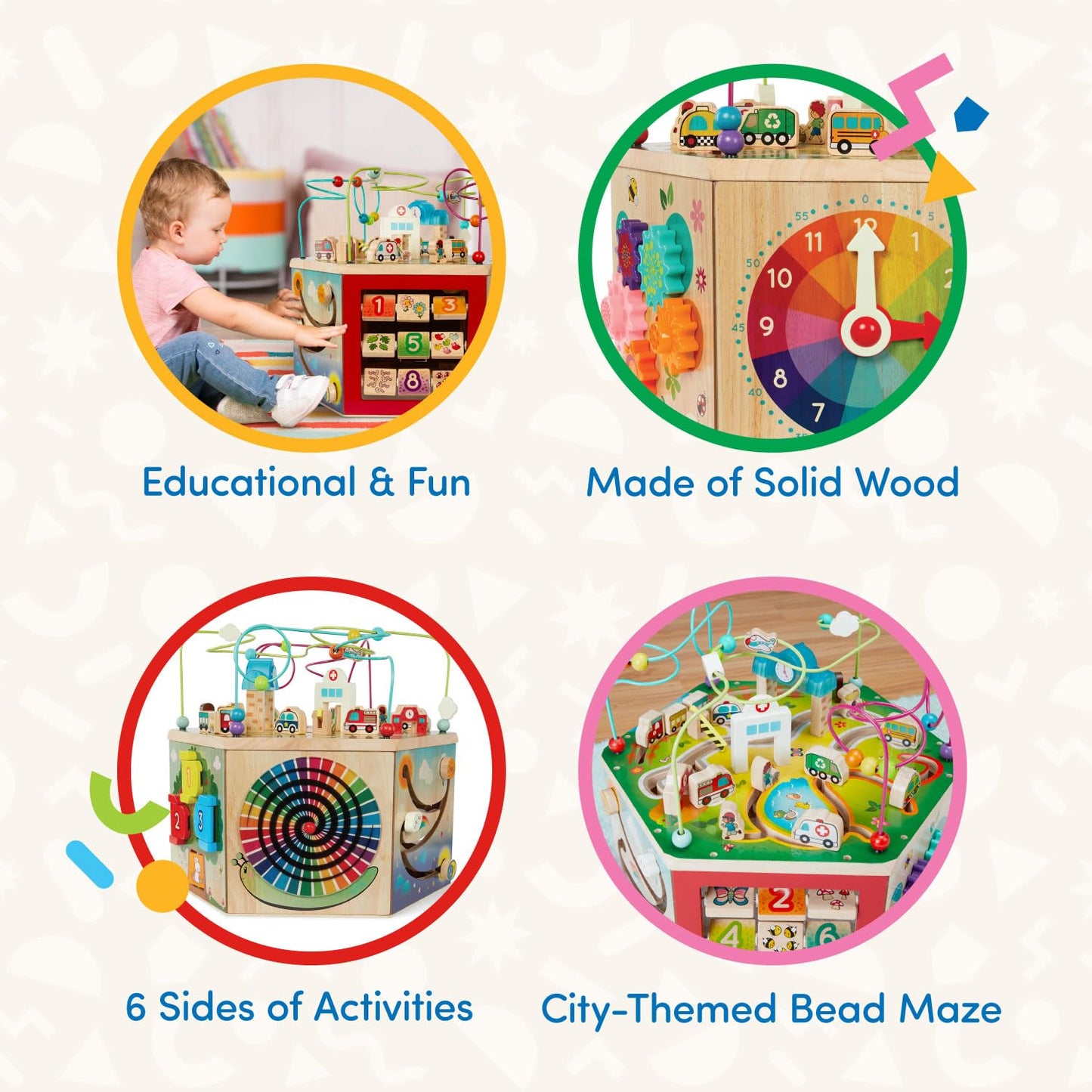 Battat – Wooden Activity Cube – City-Themed Activity Center – Educational Toys- Wooden Toys For Toddlers And Kids- 1 Year +