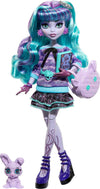 Monster High Creepover Party Doll, Twyla with Pet Bunny Dustin, Sleepover Accessories, Multicolor, Model HLP87, Standard Size