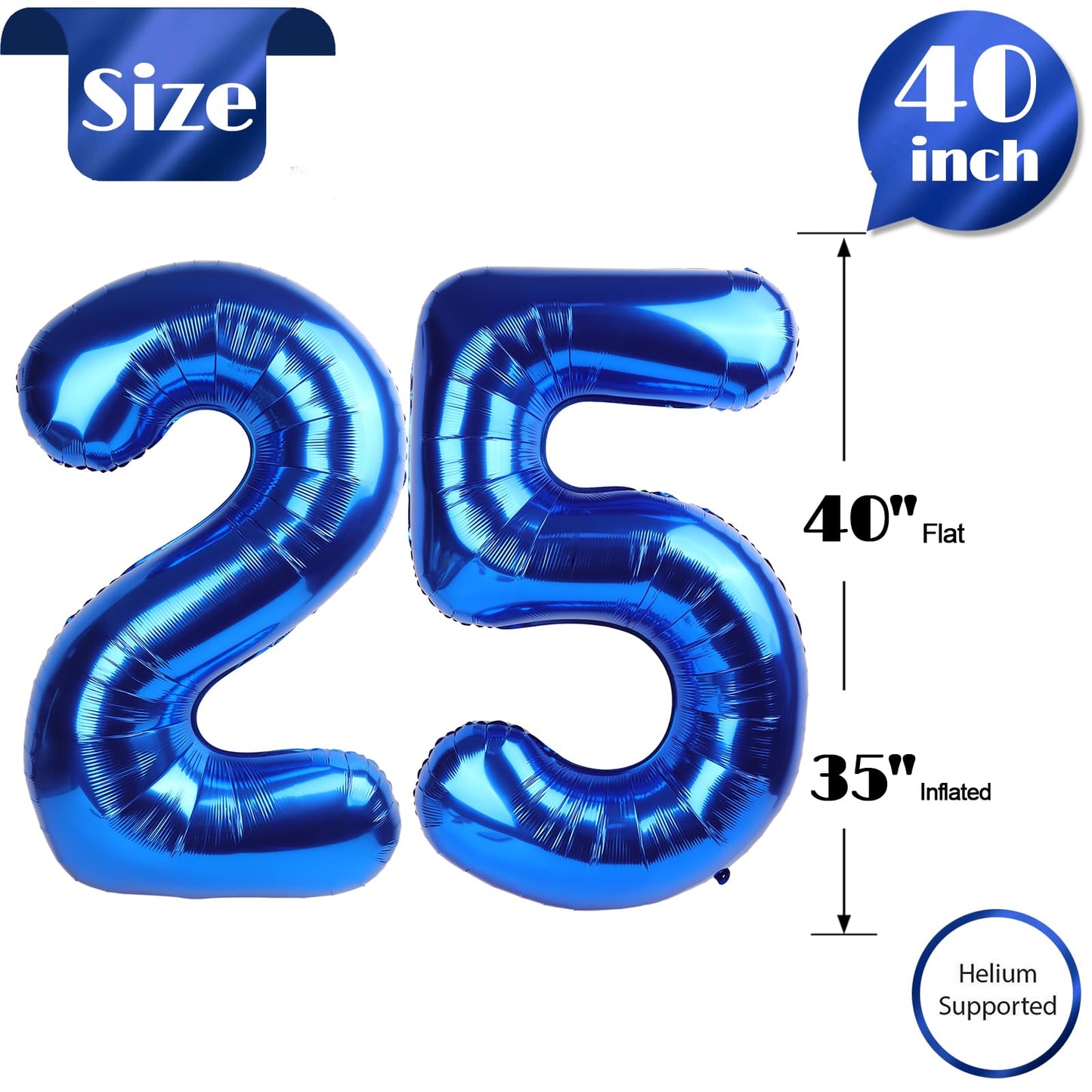 25 Balloon Number, Metallic Blue Number 25Th Birthday Balloons 40 Inch, 25 Or 52 Years Old Metallic Blue Birthday Decorations Fo