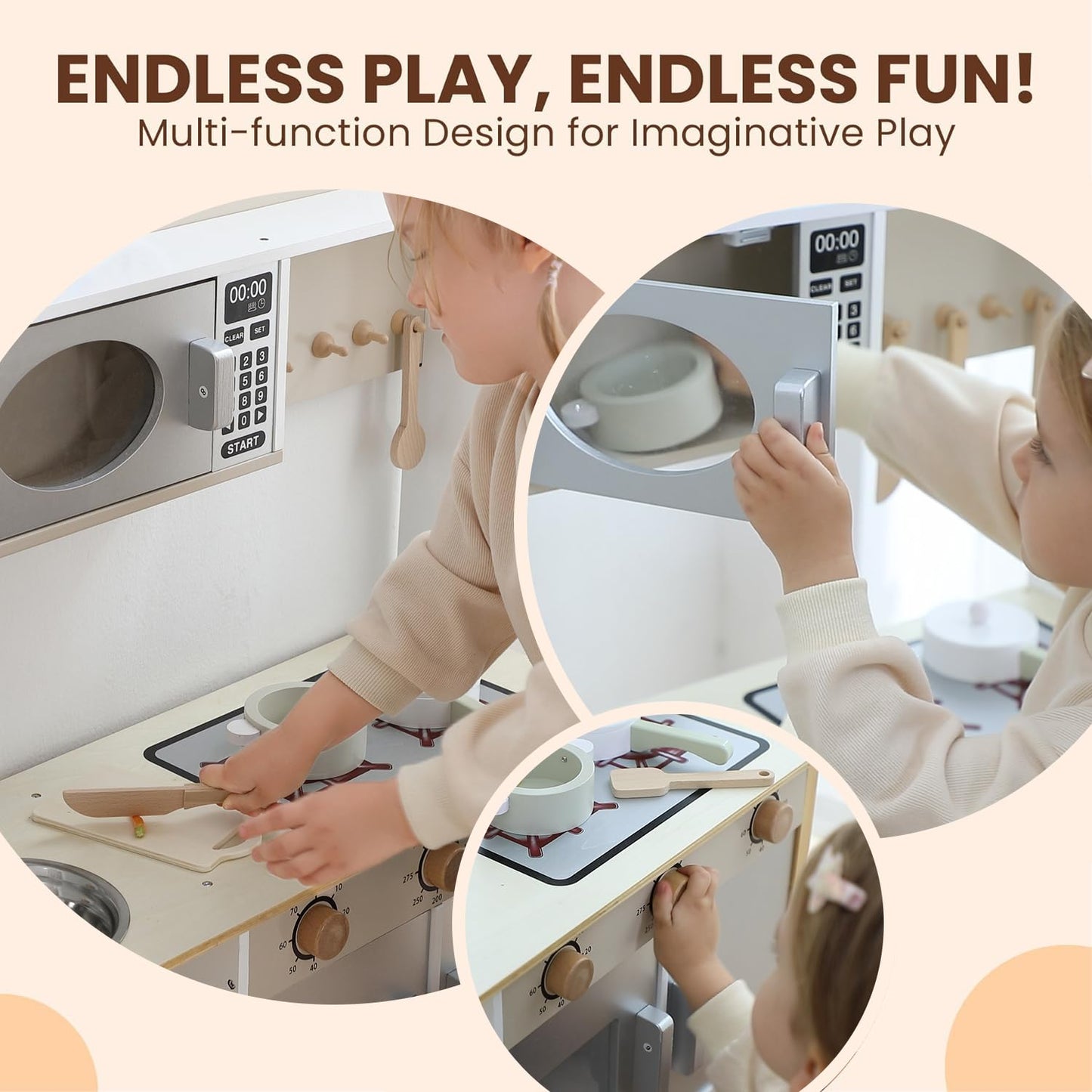 Wooden Play Kitchen, Kids Toy Kitchen Cooking Set, Kids Play Kitchen Pretend Play Set, Pretend Kitchen Playset for Toddlers Boys