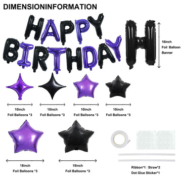 TONIFUL 35PCS Black Purple Happy Birthday Decorations Kit 16 Inch Happy Birthday Balloon Banner Decorations Supplies for Men Wom