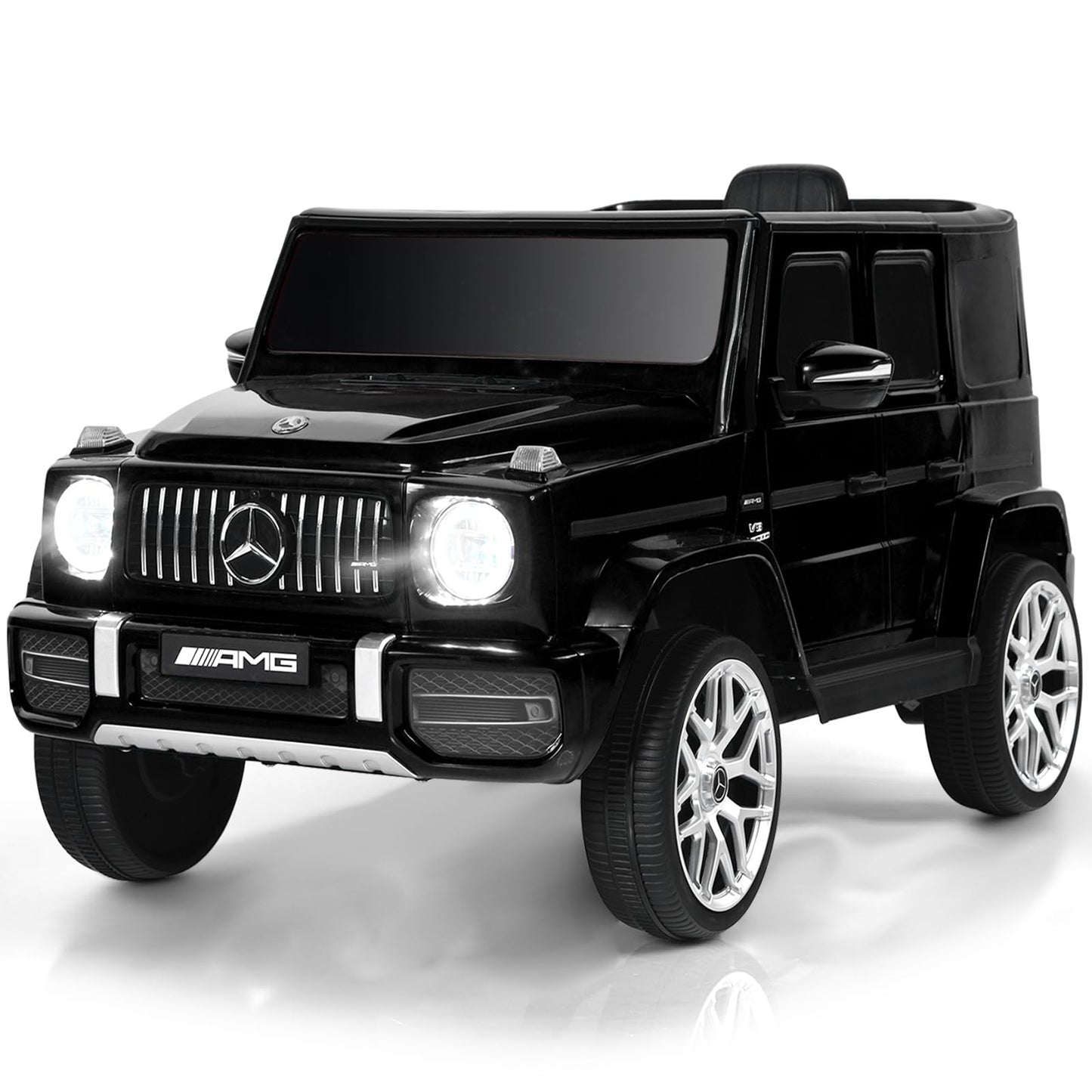 Olakids 12V Kids Ride On Car, Licensed Mercedes Benz G63 Electric Vehicle With Remote Control, Double Open Doors, Music, Bluetooth, 2 Speeds, Wheels Suspension, Battery Powered Driving Toy (Black)