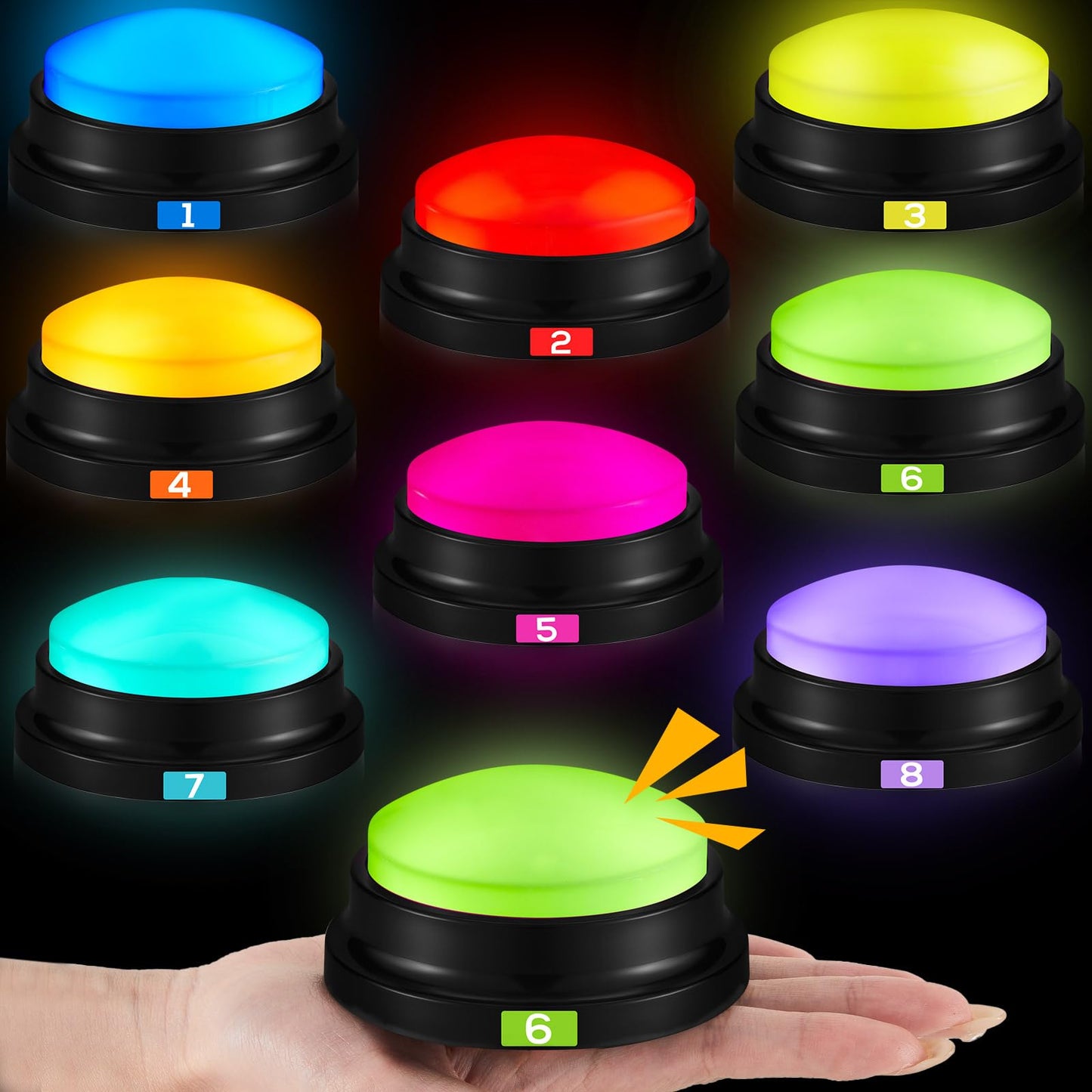 Xuhal 8 Pcs Recording Button Buzzers For Trivia Games With Number Recordable Answer Buzzers For Communication Pet Training Buzze
