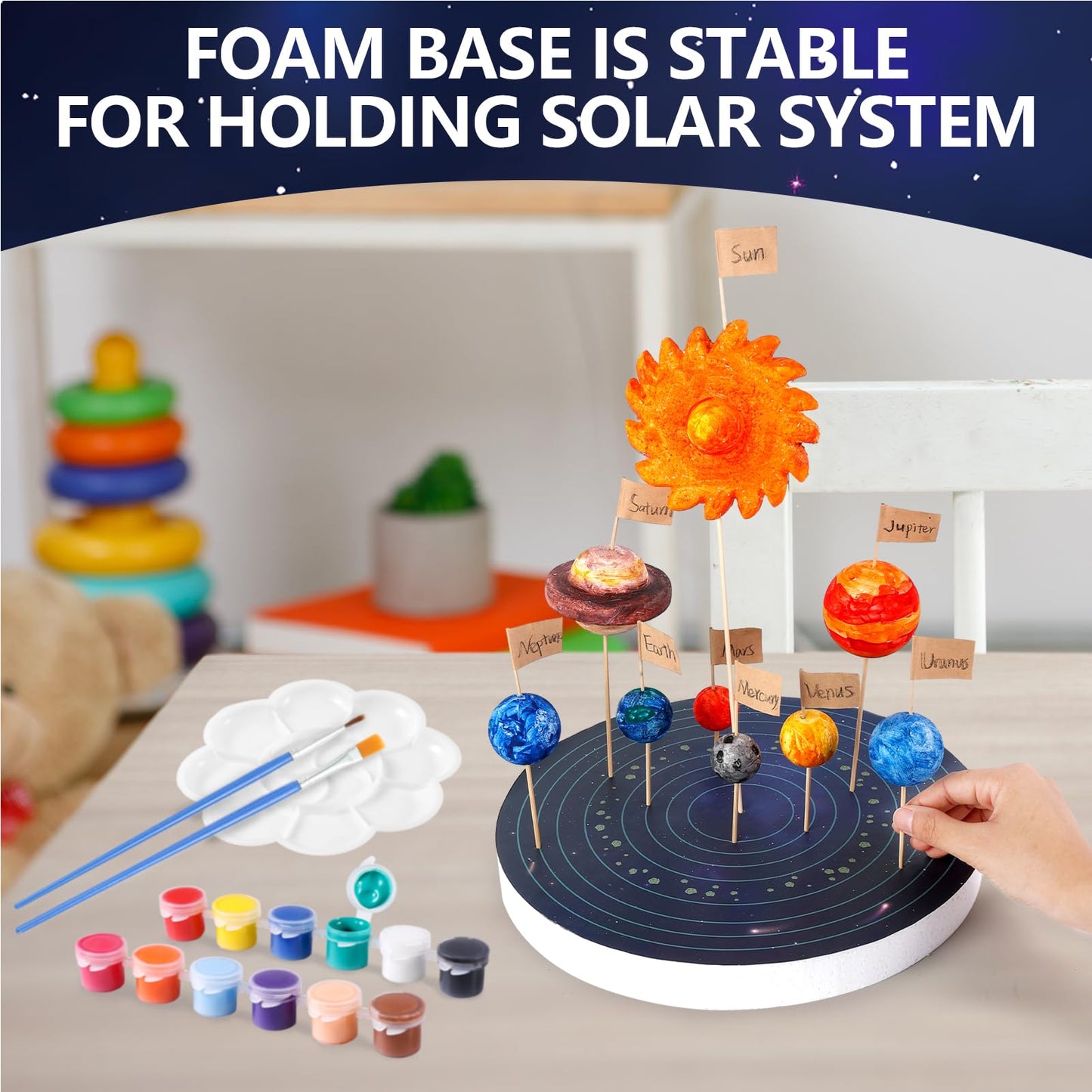 Pllieay Solar System Model Kit, Includes Small Light String, Foam Cylinder, Mixed Sized Foam Balls, Planetary Track Sticker And
