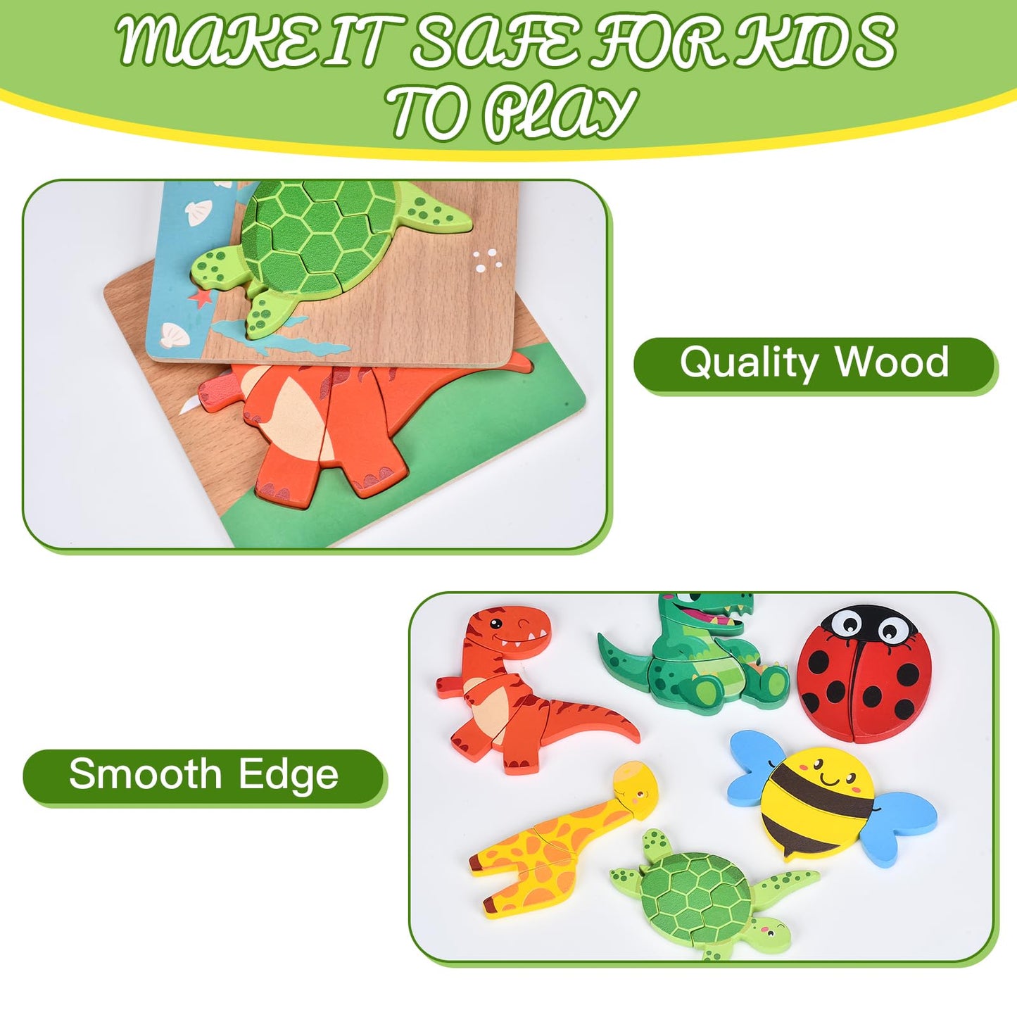 6 Pack Wooden Puzzles For Toddlers 1-3, Toddler Puzzles Ages 2-4, Montessori Puzzles For 1 Year Old, Animal Shape Toddler Puzzle