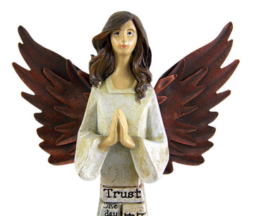 Praying Angel Faith-Filled Robes Whitewashed 4 x 10.5 Resin Tabletop Figurine