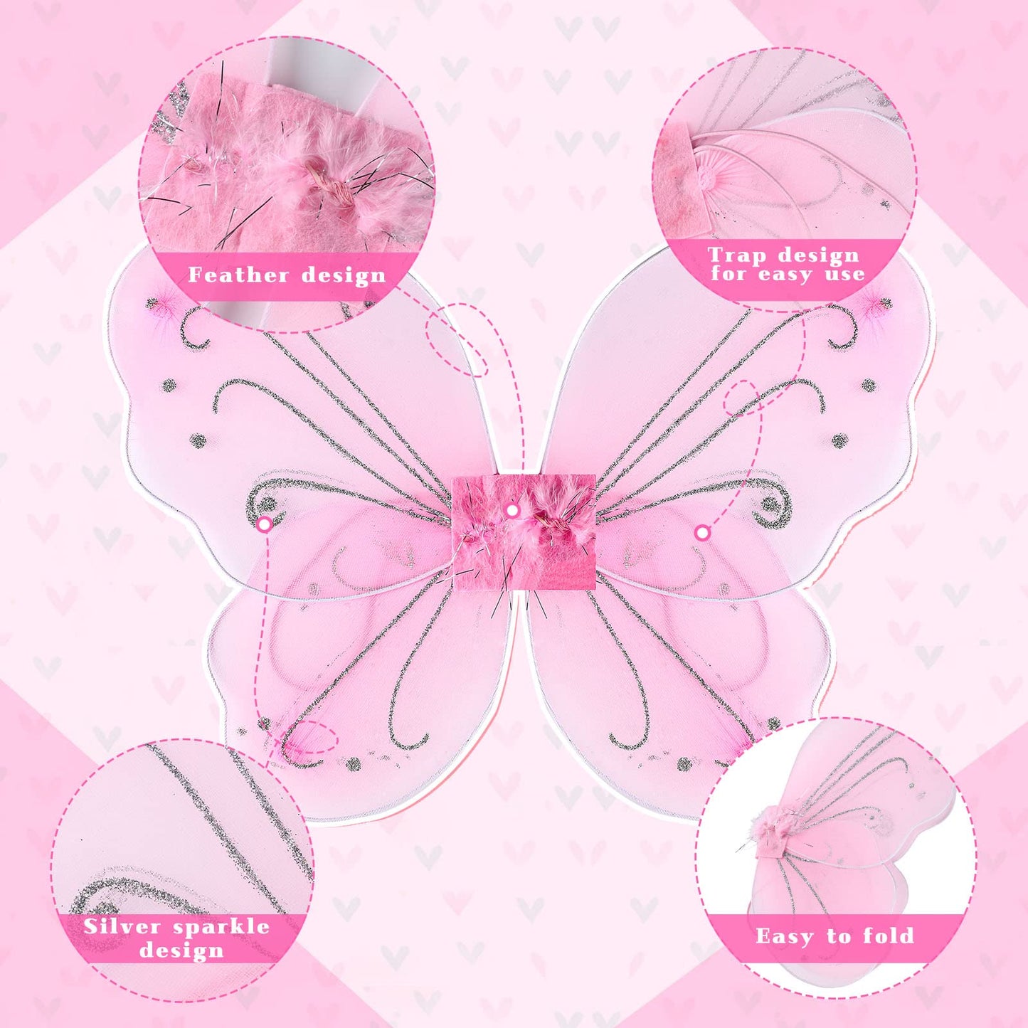 Chivao 10 Pieces Fairy Wings Butterfly Wings Wedding Decoration Costume Birthday Christmas Party Favors For Boys Girls(Pink)