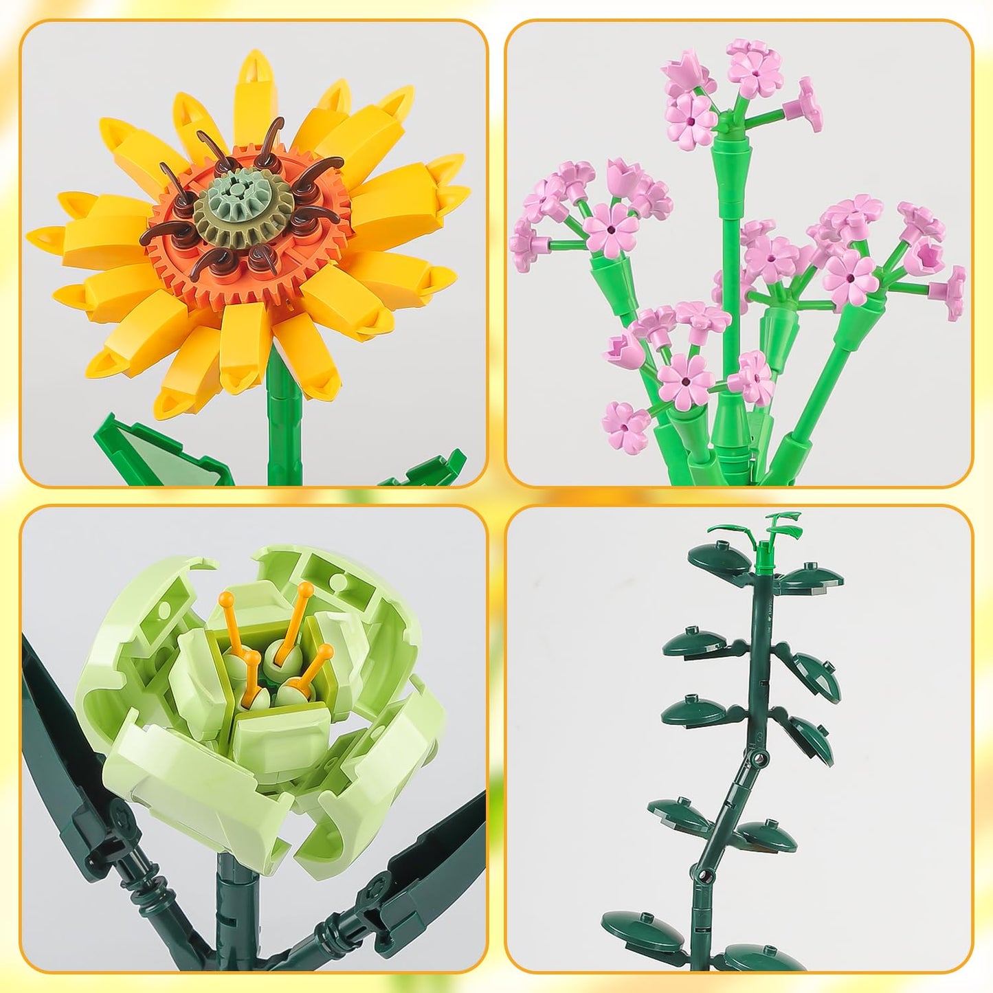 Chodia Flower Bouquet Building Blocks Sunflower Botanical Collection Bricks Sets Creative Toys Kits Mother's Day Birthday Aniver