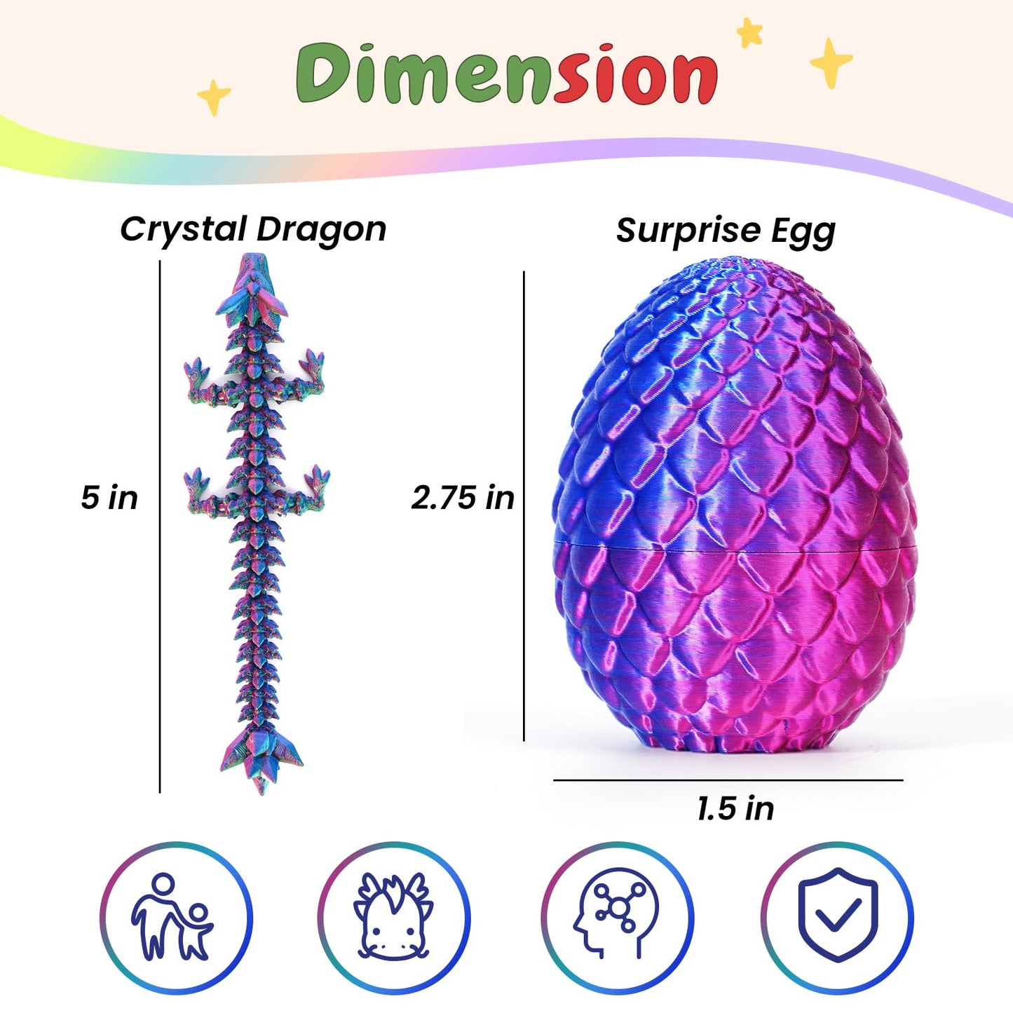 Yilcer 4Pcs 3D Printed Dragon Eggs With Dragon Inside Mini Dragon Egg Set Easter Eggs Articulated Dragon Mystery Dragon Egg Fidget Toy Surprise 3D Printed Animals Toy Set (Multicolor3-4Pcs)