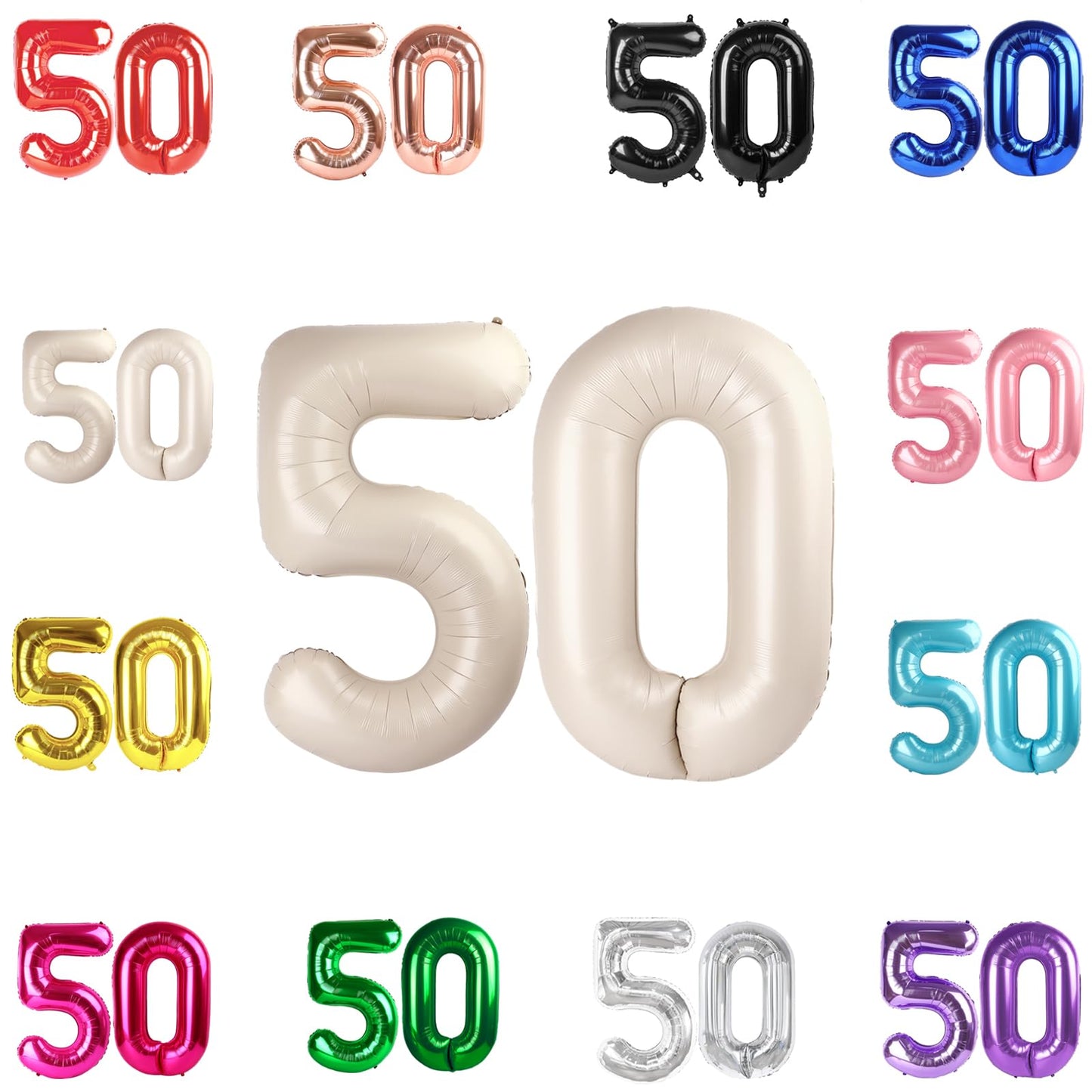 50 Balloon Number, Cream White Number 50Th Birthday Balloons 40 Inch, 50 Years Old Cream White Birthday Decorations For Men Wome
