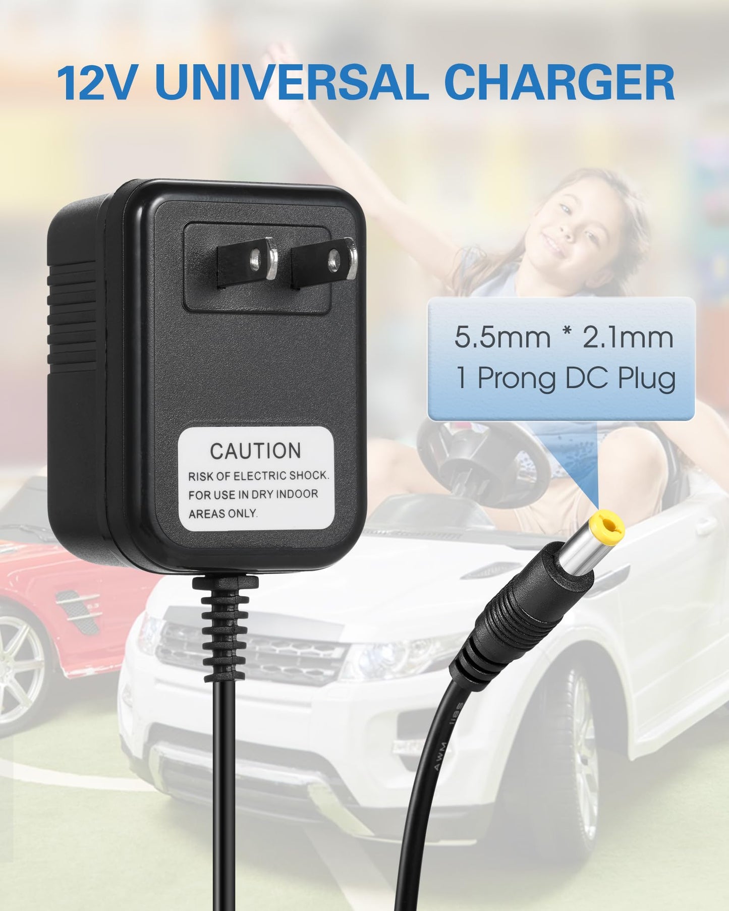 TUAGUI 6V Battery Charger for Ride On Cars, 1A Output, AC110-240V Input, Charging Indicator Light, Large Size, Plastic Material