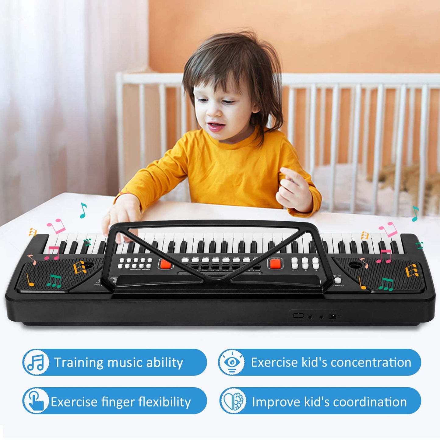 M Sanmersen Piano For Kids With Microphone, Keyboard Piano For Beginners Electronic Keyboard 61 Keys With Dual Speakers/Led Display/Aux-In Jack/Music Stand Piano Toys For Boys Girls Ages 3-12